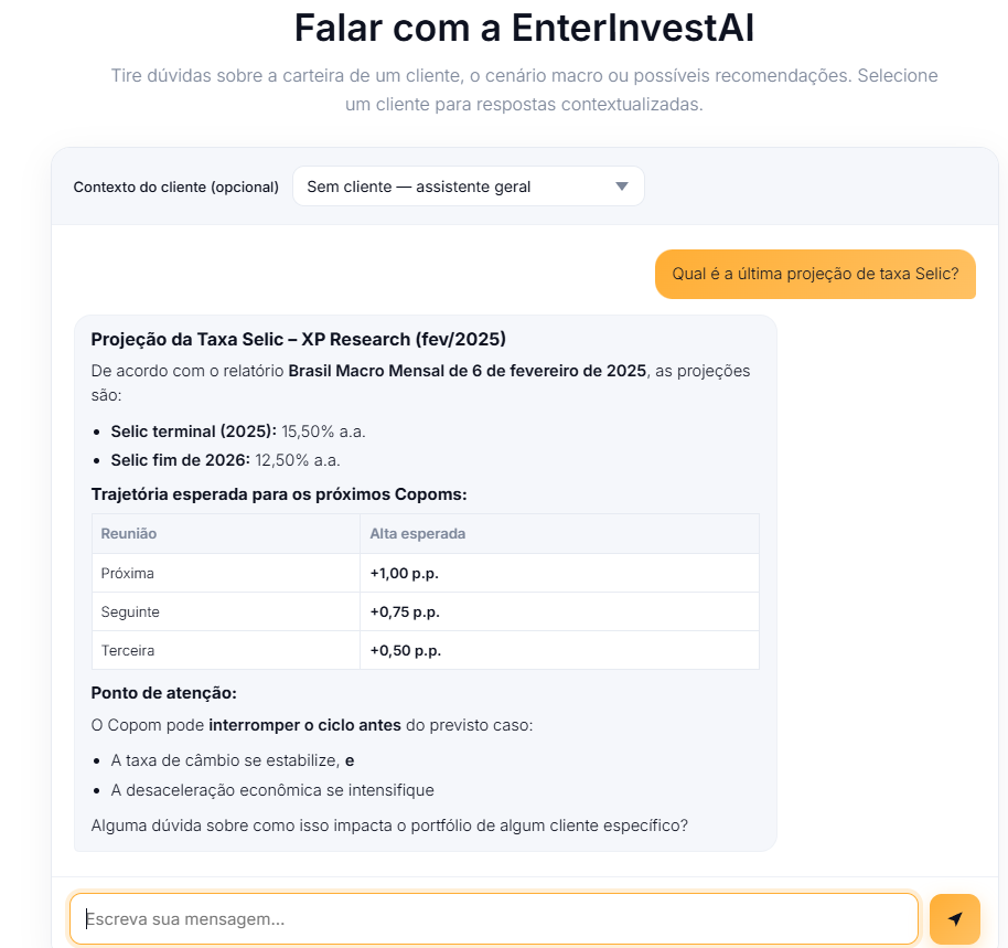 Tela de conversa com a EnterInvestAI