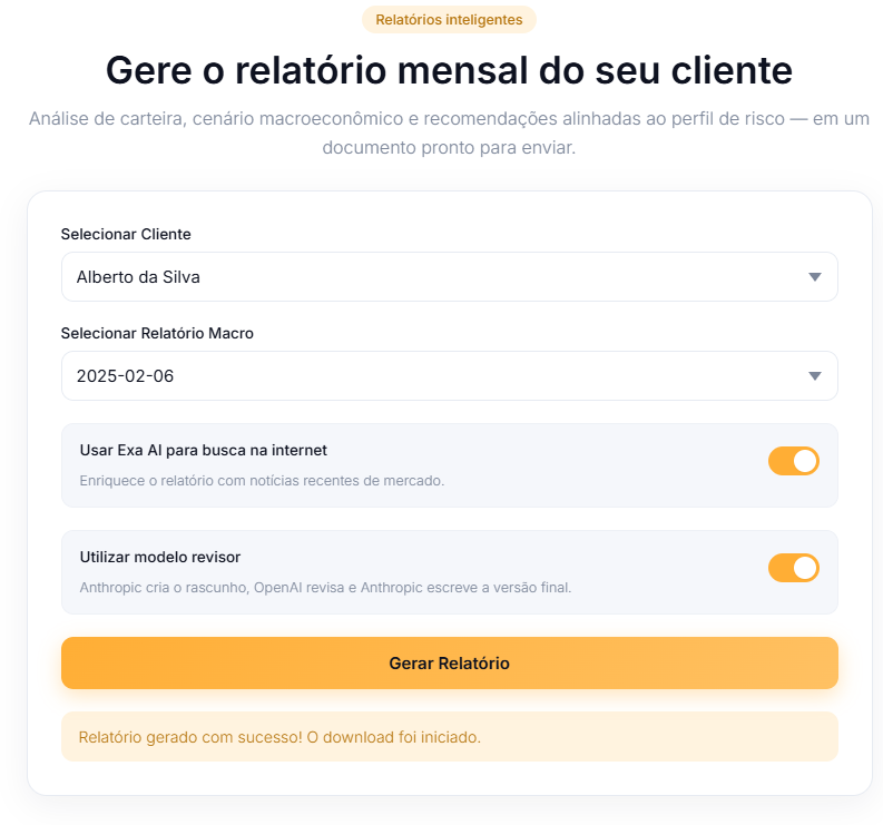 Exemplo de relatório mensal gerado